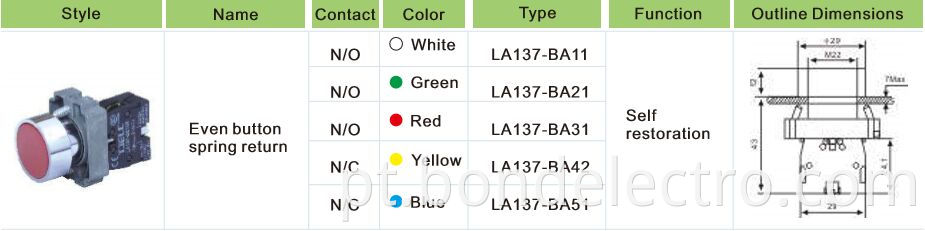 XB2-BA series Pusbutton Switch NO NC 